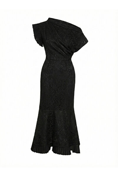 KAMEYA Flounce Detailed Lace Black Long Dress