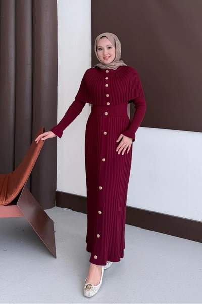 Ulugöl Tekstil Button Detailed Cape Dress