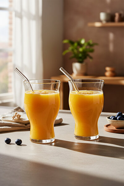 Snippy Vox - Set of 2 Cocktail and Soft Drink Glasses with Glass Straws Large Size Glass Cup 500 ml