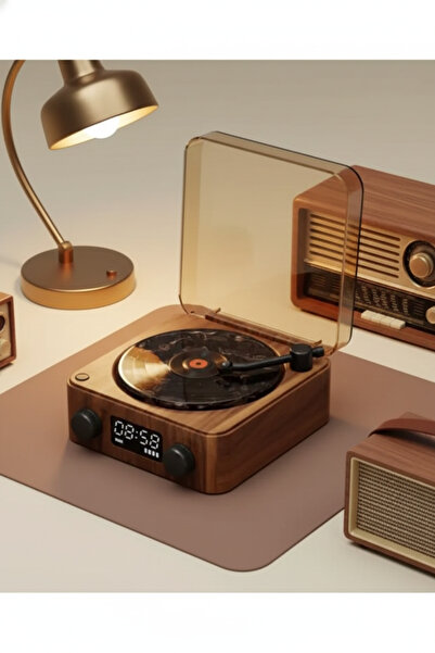 Kılıforyum 3D Nostalji Bluetooth Hoparlör – Retro Pikap Tasarım, Ambiyans Işıklı, Şarjlı & Dijital Saatli