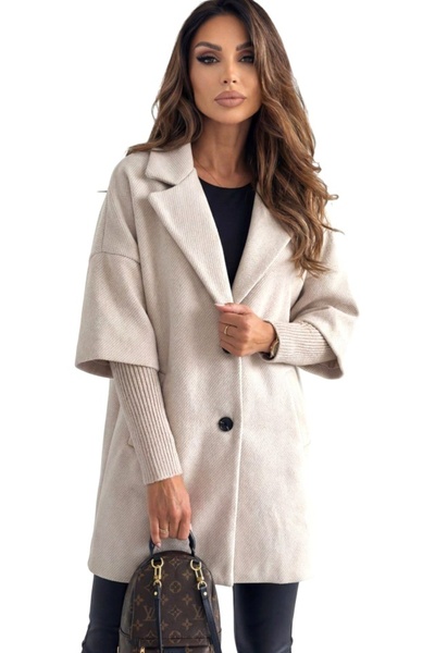 FashionForYou Katiuska oversized coat, panel sleeves, knit and lapels, Cream, Size S/M/L