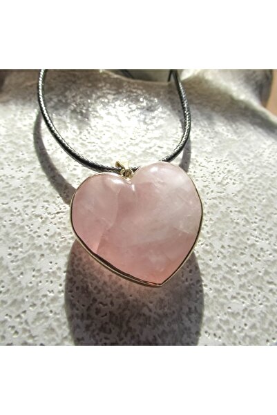 Moonlight Jewelry Lanț cu pandantiv „Inimă mare de trandafir” - Cuarț roz