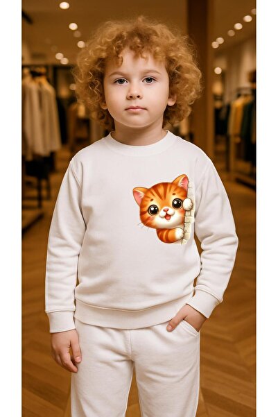 playwear Παιδικό Φούτερ Σετ Παιδικό Φούτερ με στάμπα Γάτα που κρατάει ένα θηλ...