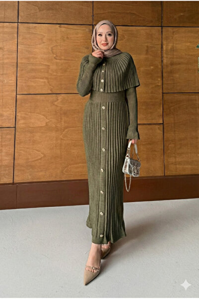 Ulugöl Tekstil Button Detailed Cape Dress