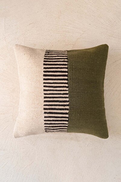 Barine Husă de pernă din lână țesută manual cu linii liniare, verde 45x45