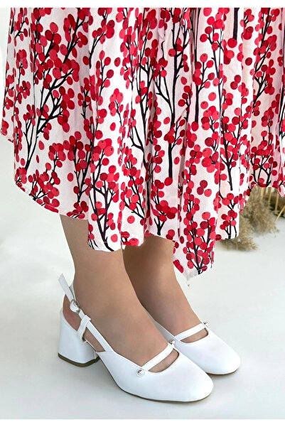 Butik Women's Jecci White Leather Heeled Shoes