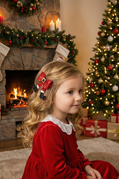 Eliya Clips Glitter Parlak Yılbaşı Temalı Çocuk Tokası – Noel Baba Bacaklı Fi...