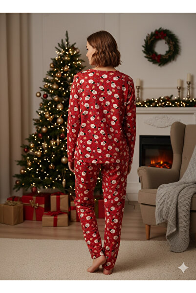 Ercan Women's Pajama Set Red with Santa Claus