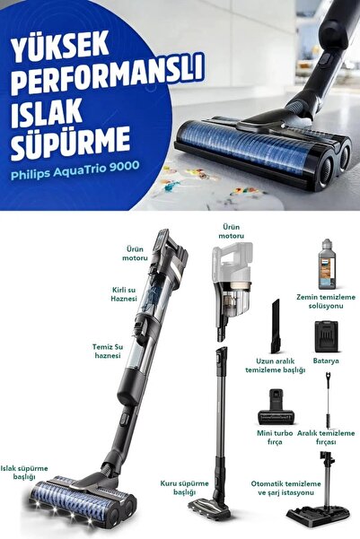 Philips Wet & Dry Vacuum, Islak-kuru Elektrikli Dikey Süpürge 9000,ve Islak Mop,kendi Kendini Temizleme