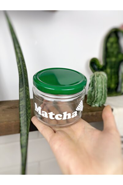 Atölye Merdiven Glass Matcha Jar Decorative Spice Storage Jar Box with Whisk Pattern for Matcha Tea 300ml