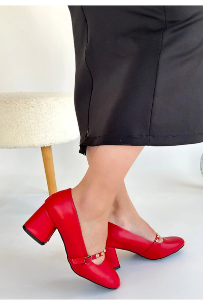 Butik Women's Tino Red Leather Heeled Shoes