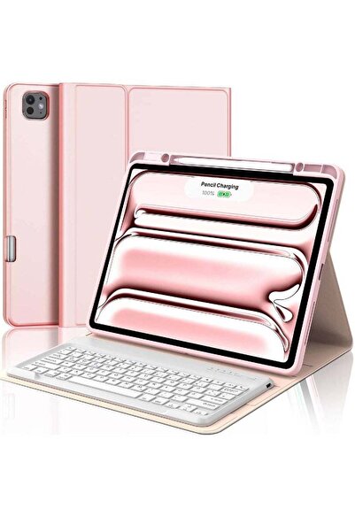 HYX iPad Pro 13 inch Case 2024 with Keyboard, Smart Folio Leather Cover, Pink