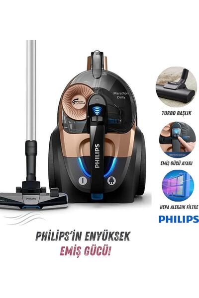 Philips EtchX YENİ SERİ ,XB7151 Marathon Daily Torbasiz Elektrikli Süpürge ,5 YIL GARANTİ,900 W,HEPA 13