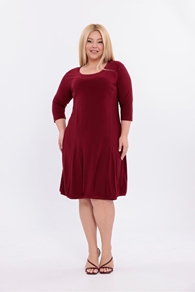HELVEYS Stylish and Modern Knee-Length Round Neck Long Sleeve Plus Size Dress 5019