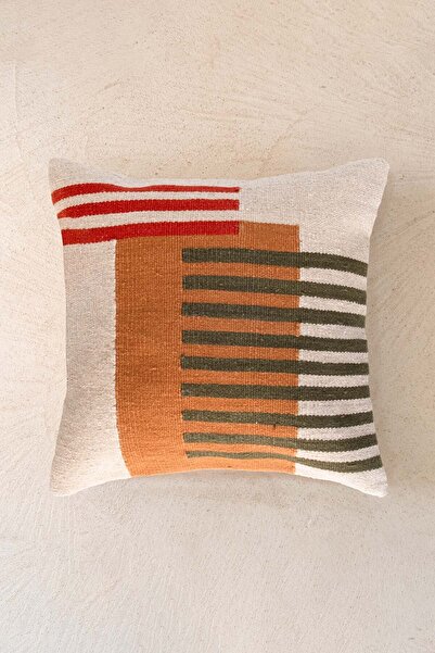 Barine Geometric Striped Handmade Wool Cushion Cover Natural 45X45