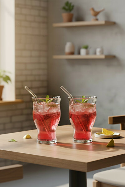 Snippy Vox - Set of 2 Cocktail and Soft Drink Glasses with Glass Straws Large Size Glass Cup 500 ml