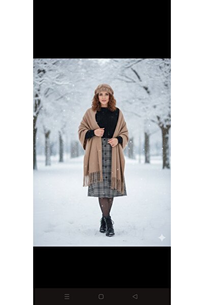 Kervan Pazar شال نسائي واسع الكتفين مزين بشرابة من فرو المنك