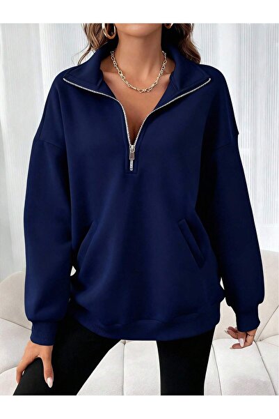 EYAX MODA Women's Stand-Up Collar Zippered Sweatshirt