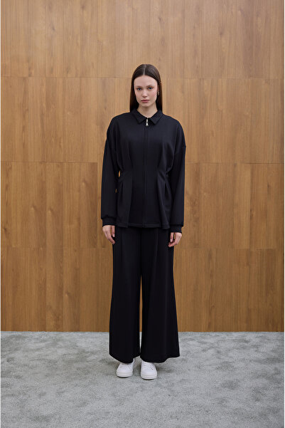 Birgül Bektaş Black Glow Pile Detailed Zippered Sweatshirt