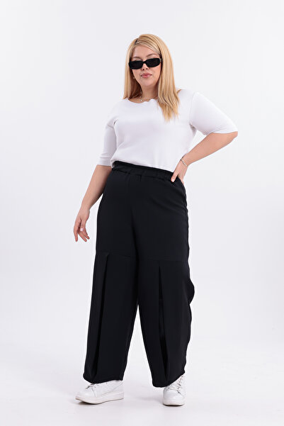 HELVEYS Stylish & Comfortable Elastic Waist Baggy Pocket Double Face Plus Size Trousers 5026