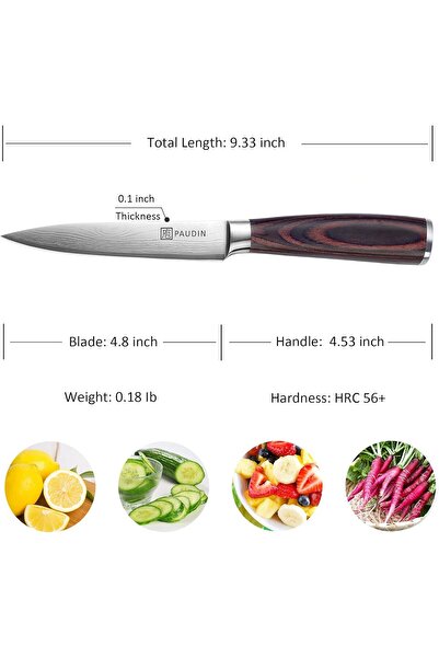 PAUDIN Utility Knife, 5-inch Ultra Sharp High Carbon Stainless Steel with Pakkawood Handle