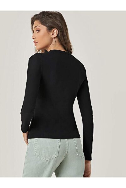 Butik Women's Crew Neck Long Sleeve Lycra Black Body