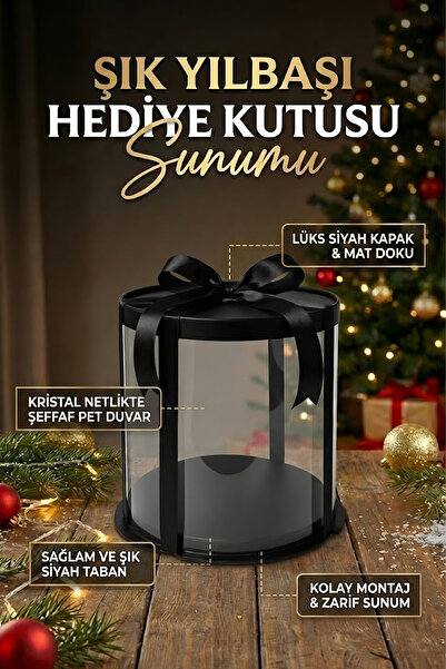 Alvenya Silindir Siyah Yılbaşı İçin Şeffaf Hediye Kutusu – Lüks Sunum Kutusu ...