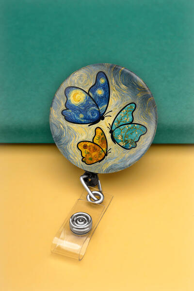 Apptakı Van Gogh Kelebekler Metal Buton Yoyo Yaka Kartığı Kart Tutucu Yoyo Ka...