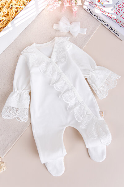 Babymod Lace-Trimmed 100% Cotton Baby Girl Romper