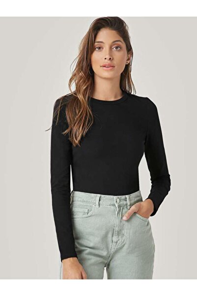 Butik Women's Crew Neck Long Sleeve Lycra Black Body