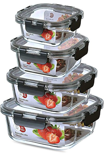 Wemart Glass Food Storage Containers with Locking Lids - 4pc 1-Compartment, B...