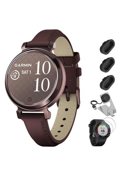 Garmin Lily 2 Klasik Koyu Bronz Dut Deri Bantlı Venu 3 için Şarj Docklu Akıll...