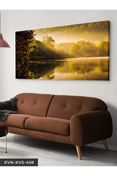 Evinemoda Sonbahar ve Göl Tek Parça Kanvas - Canvas Tablo