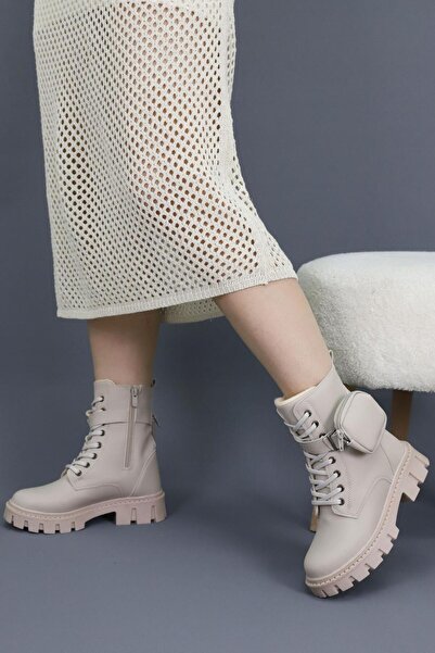 Macs Moda Kadın Bağcıklı Fermuarlı Cüzdanlı Kalın Taban Postal Bot Kışlık Su Geçirmez