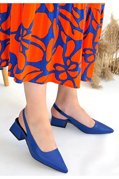 Butik Women's Blue Leather Heeled Shoes.