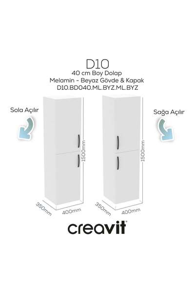 Creavit D10 40 cm Sol Boy Dolabı Beyaz Melamin Gövde Melamin Kapak
