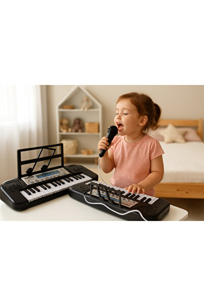 Bebelul Pian electric NEGRU copii cu microfon si stativ 37 clape