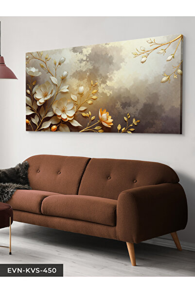 Evinemoda Yağlı Boya Görünümlü Beyaz Çiçek Tek Parça Kanvas - Canvas Tablo