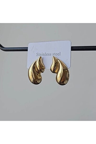 Haziran Accessory 2-Piece Large and Small Drop Model, Gold Steel Women's Earr...