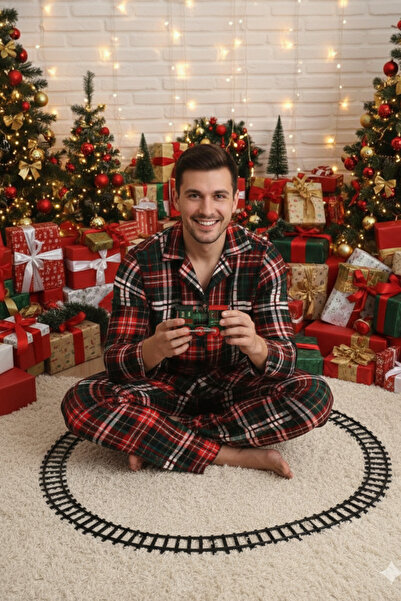 ELİTOL Plaid Pattern Suede Buttoned Men's Pajama Set
