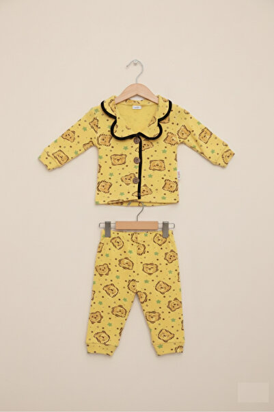 GİRL EMELY Baby Top and Bottom Pajama Set Lion Character Printed