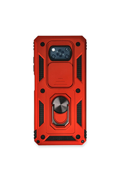 Twin Store حافظة Pocophone X3 من السيليكون مع حلقة عدسة - أحمر