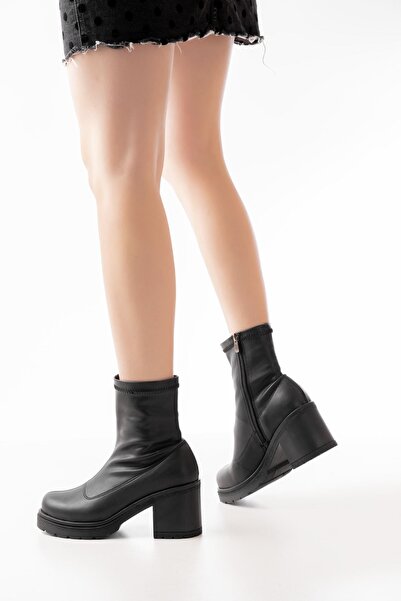 Zerenyus Zri̇n-3012 Premium Stretch Black Zippered Casual Women's Boots