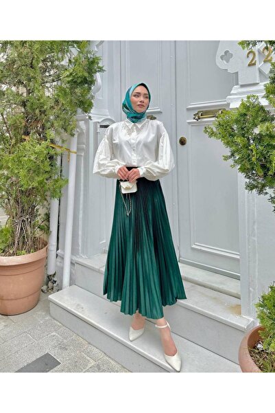 Blue Morpho aspect de piele Fusta lungă plisată cu talie elastică, fără căptu...