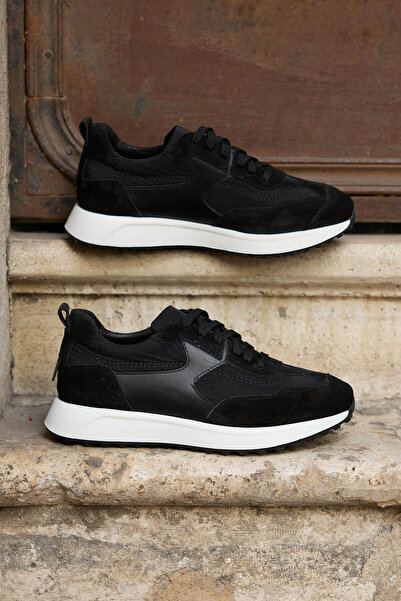 Vantaggio Zorro Black 100% Genuine Leather Men's Sneaker Shoes