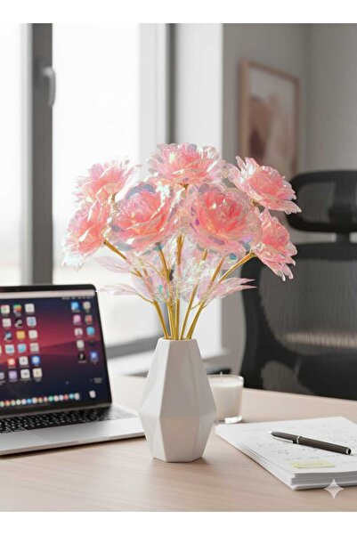 ENRUFLORA YAPAY AÇIK PEMBE SONSUZLUK GÜLÜ 5 ADET