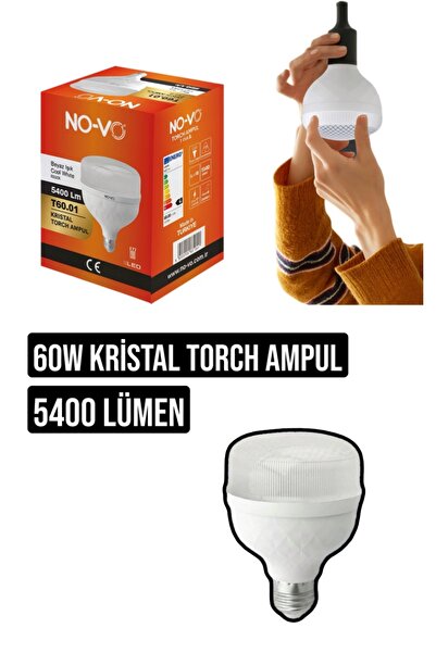 No-vo 60W Kristal Torch Ampul 6500K Beyaz Işık
