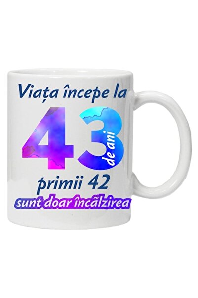 CRD PRINT Cană personalizată „Viața începe la”, 43 de ani, CRD PRINT, 330ml, ...