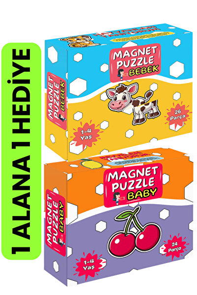 minkino 2'li Magnet Puzzle Seti | 1 Alana 1 Bedava | Hayvanları Tanıyorum-Mey...