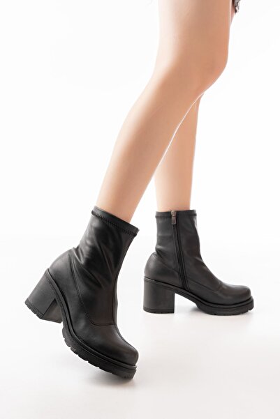 Zerenyus Zri̇n-3012 Premium Stretch Black Zippered Casual Women's Boots